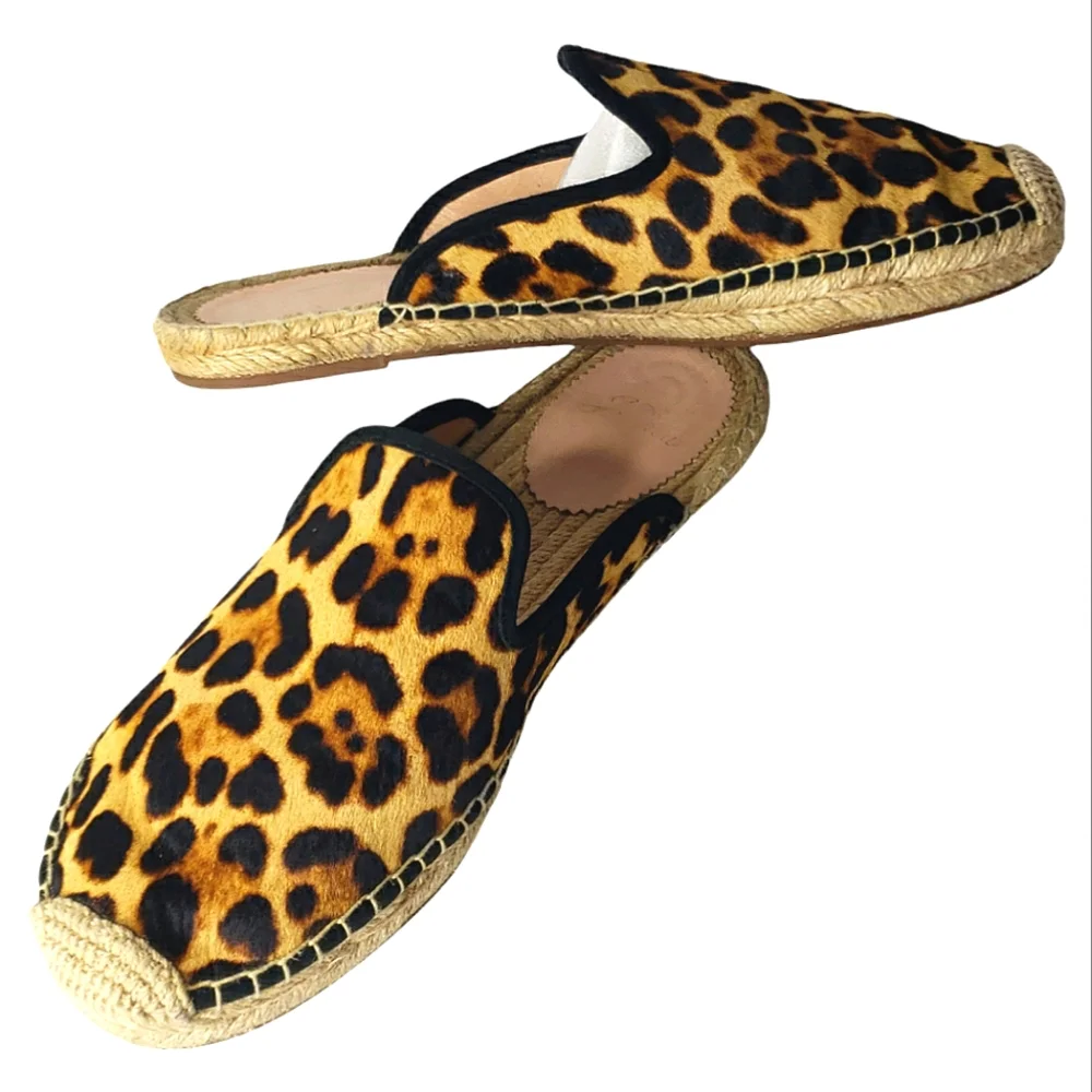 J. Crew Leopard Print Espadrille Mules in Brown and Black